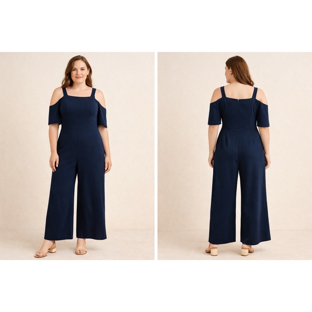 Seen Worn Kept Cold‎ Shoulder Wide Leg Jumpsuit Women's Size 6 Navy Minimal Chic